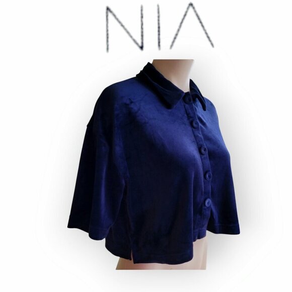 Nia Velvet Crop Top Midnight Blue XS - Picture 1 of 11